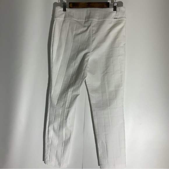 Up! Pull On Slimming White Square Jacquard Wide Waistband Straight Leg Pant 12. - Picture 11 of 16